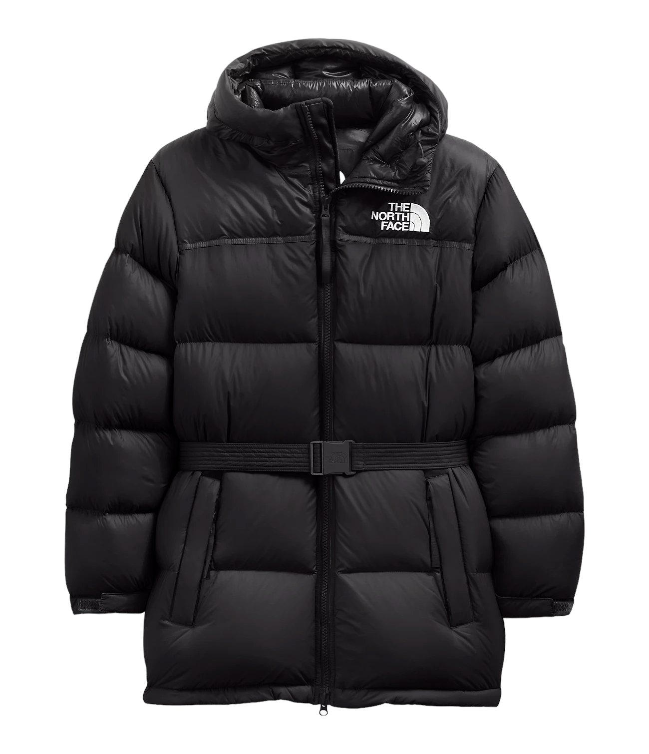 Pre-owned The North Face Nuptse Belted Nf0a5giljk3 Women's Black Mid Puffer Jacket Dtf636