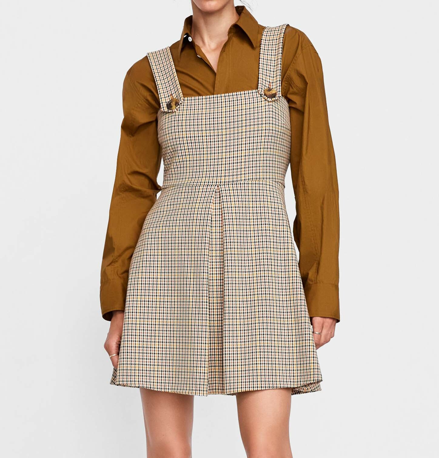 ZARA NEW WOMAN SHORT CHECKED PINAFORE DRESS SAND XS-XL 4437/255 | eBay