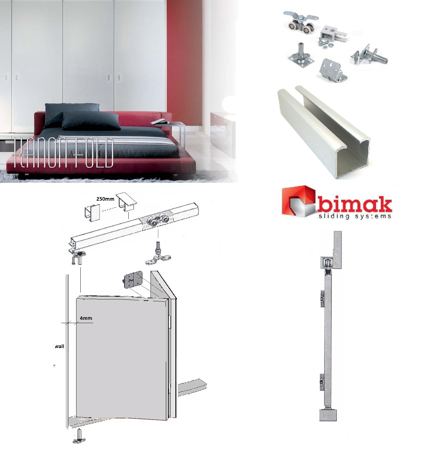 Details About Kanon Fold Top Hang Sliding Door Kit System Original Bimak Wall Ceiling Fixing