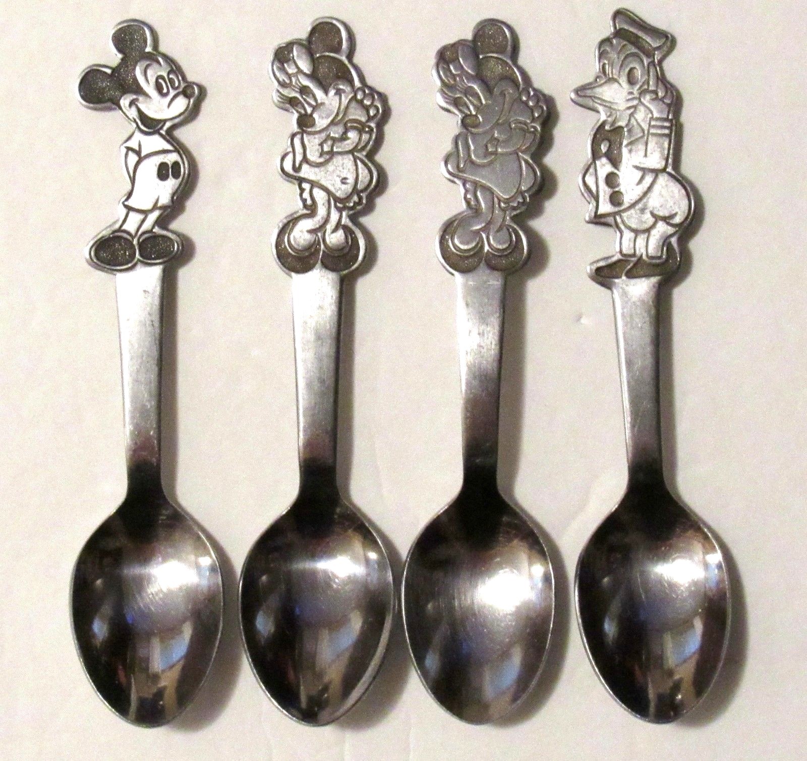 Vintage Walt Disney Mickey , 2- Minnie , Donald Duck Stainless  Spoons By Bonny