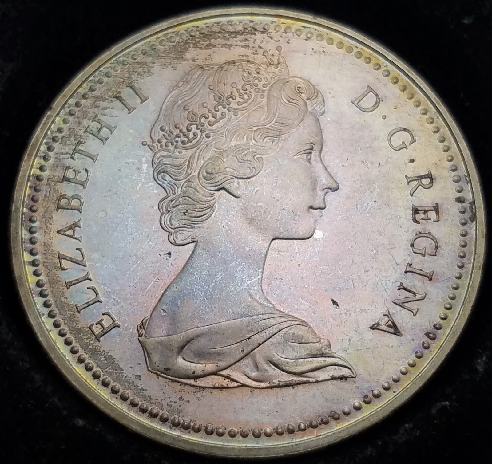 GREAT TONING 1971 GEM PROOF LIKE CANADIAN SILVER $1 ,-TONED C100702