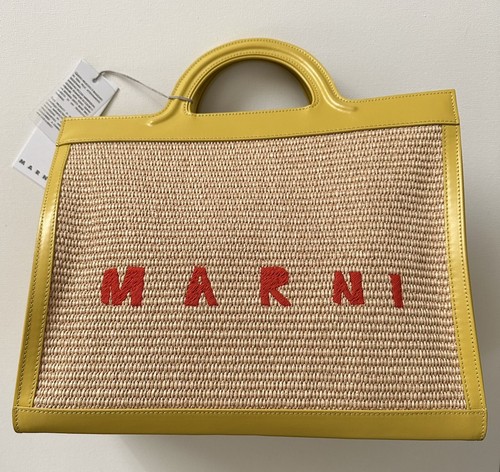 ◆MARNI◆マルニ tropicalia handbag Tropicalia Small Bag in black leather and raffia-effect