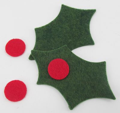 12 Holly's and Berries Wool Blend Felt Die Cuts