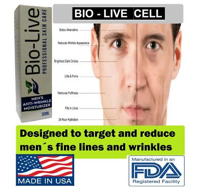 MEN Anti Wrinkle Bio Live Anti aging High Hydration Cream FOR Men Made in USA