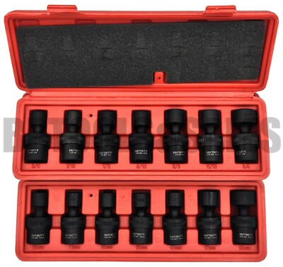 14pc 3/8'' Dr. Metric & SAE CR-MO Shallow Universal Joint Swivel Impact Sockets