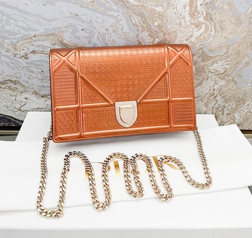 Christian Dior Diorama Micro-Cannage Rose Metallic Gold Wallet On
