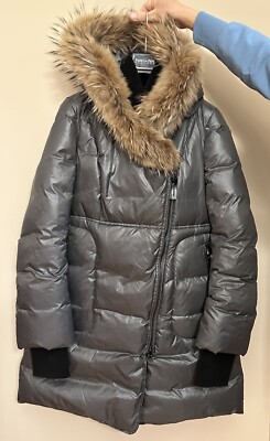 Mackage Down Jacket Long Winter Coat Gray Real Fur Authentic Size M Women