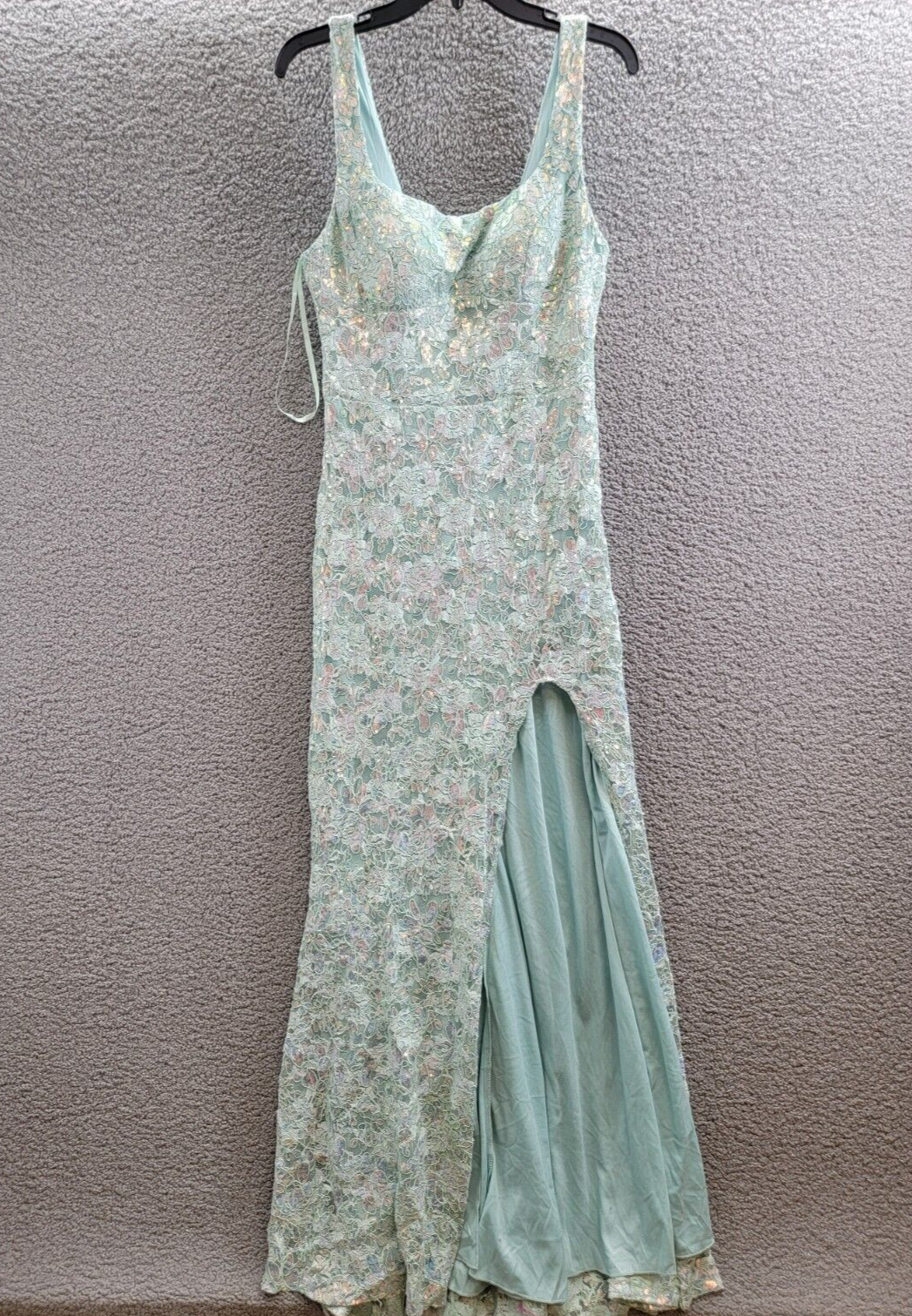 City Studio Embellished Lace Square-Neck Gown Juniors 13/14 Seafoam Sleeveless - Picture 2 of 13