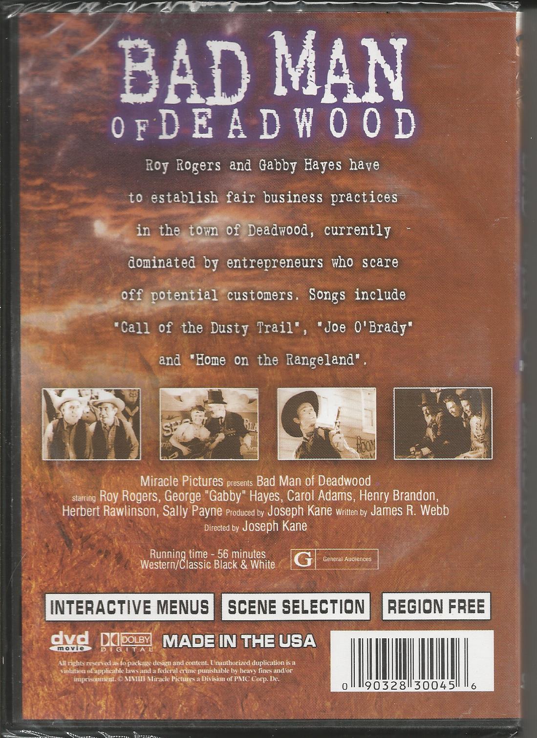 Bad Man of Deadwood Roy Rogers Gabby Hayes DVD New 2004 Region Free