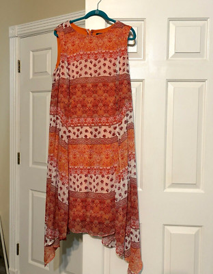 CHAPS Tropical Print Maxi Dress Womens XL Short Sleeve 100% Cotton Cruise Casual