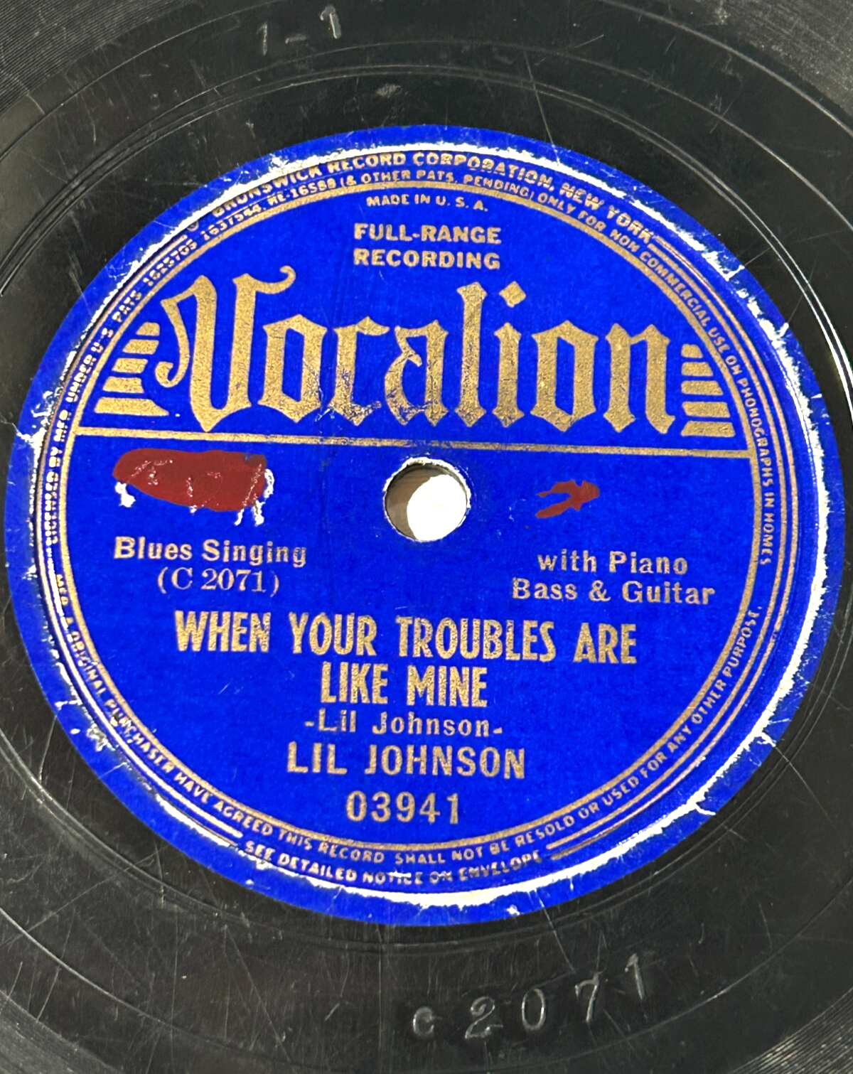 ミュージシャン rionzion RARE Lil Johnson Vocalion - Troubles Are Like Mine/Old