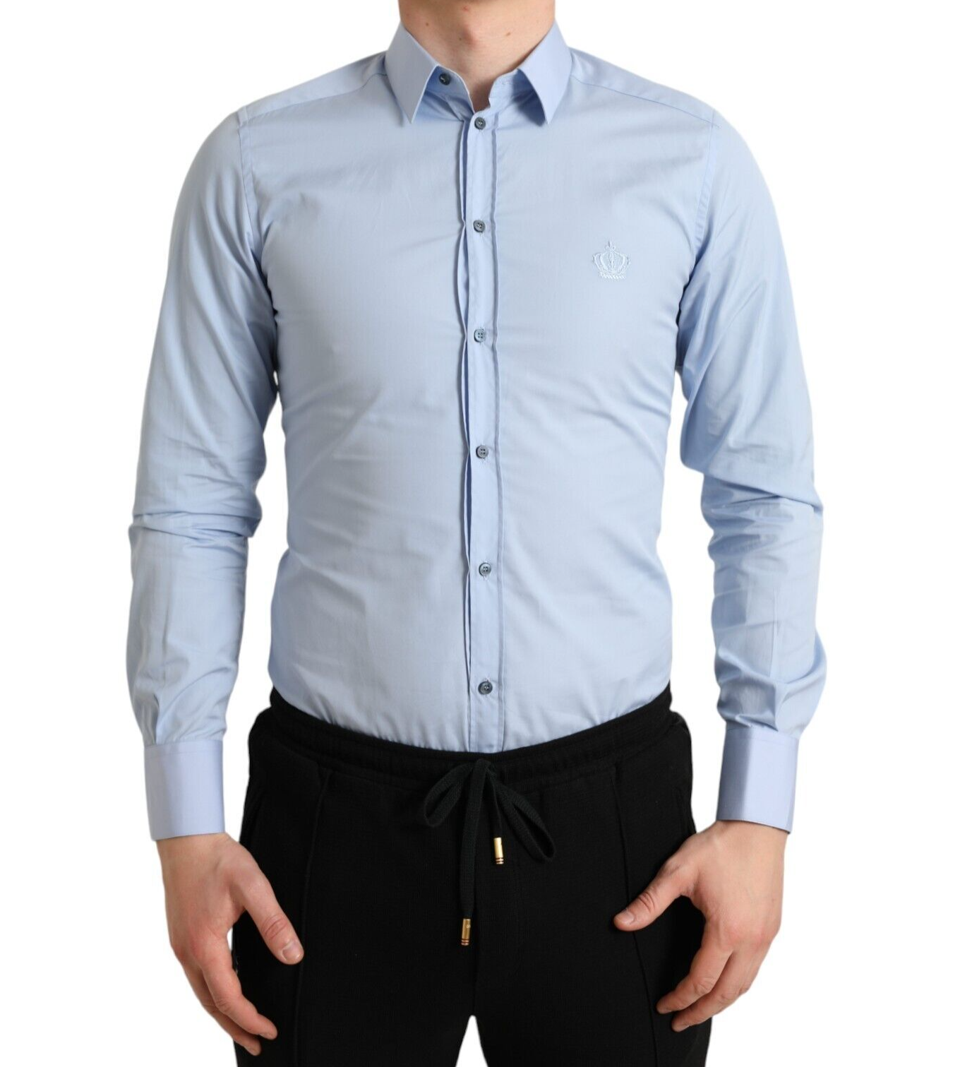 Pre-owned Dolce & Gabbana Shirt Dress Gold Sky Blue Cotton Men Formal 37/us14.5/xs 420usd