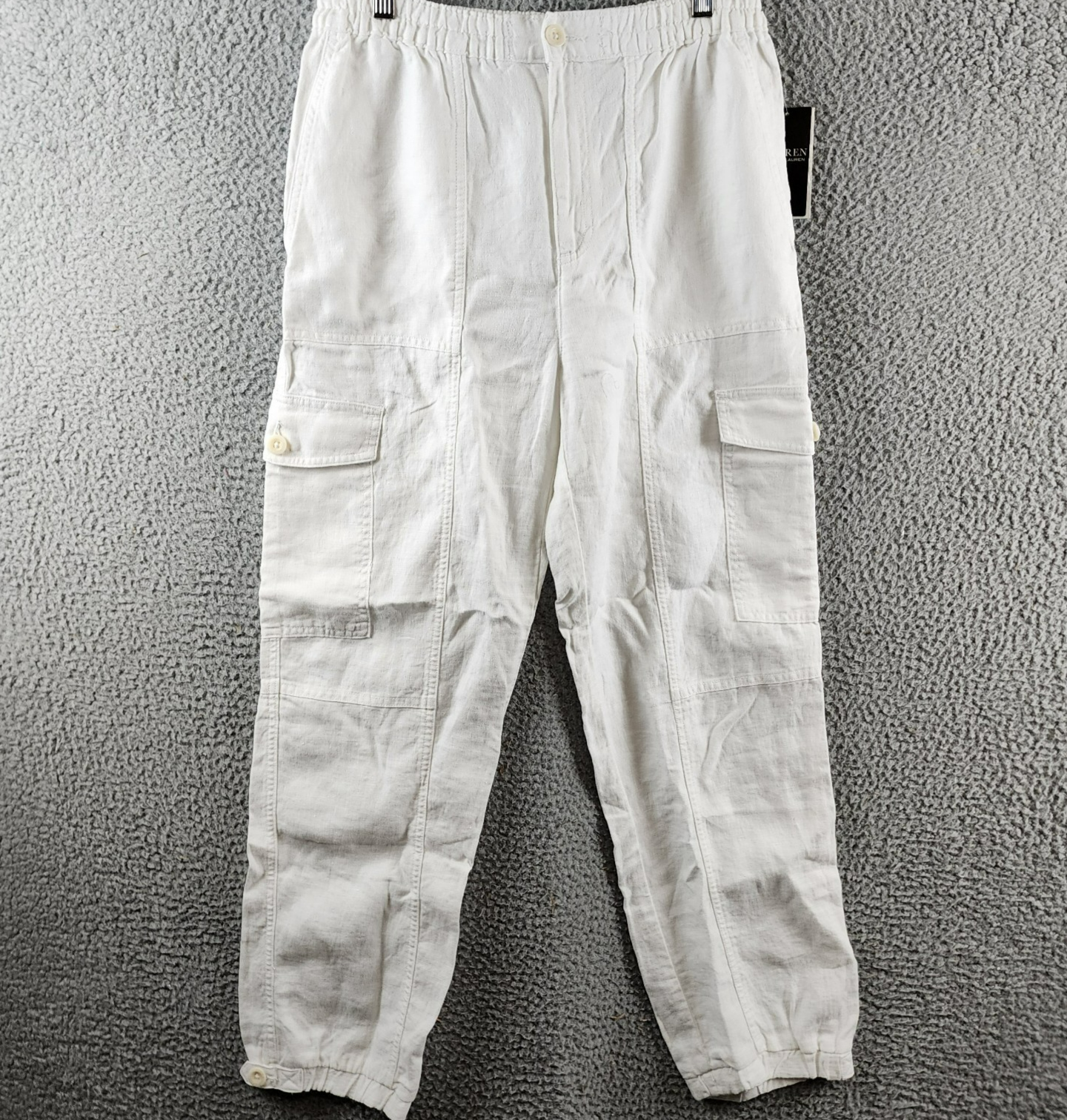 Lauren Ralph Lauren Linen Cargo Pants Women's 6 White Pockets Button Zip Closure - Picture 2 of 17