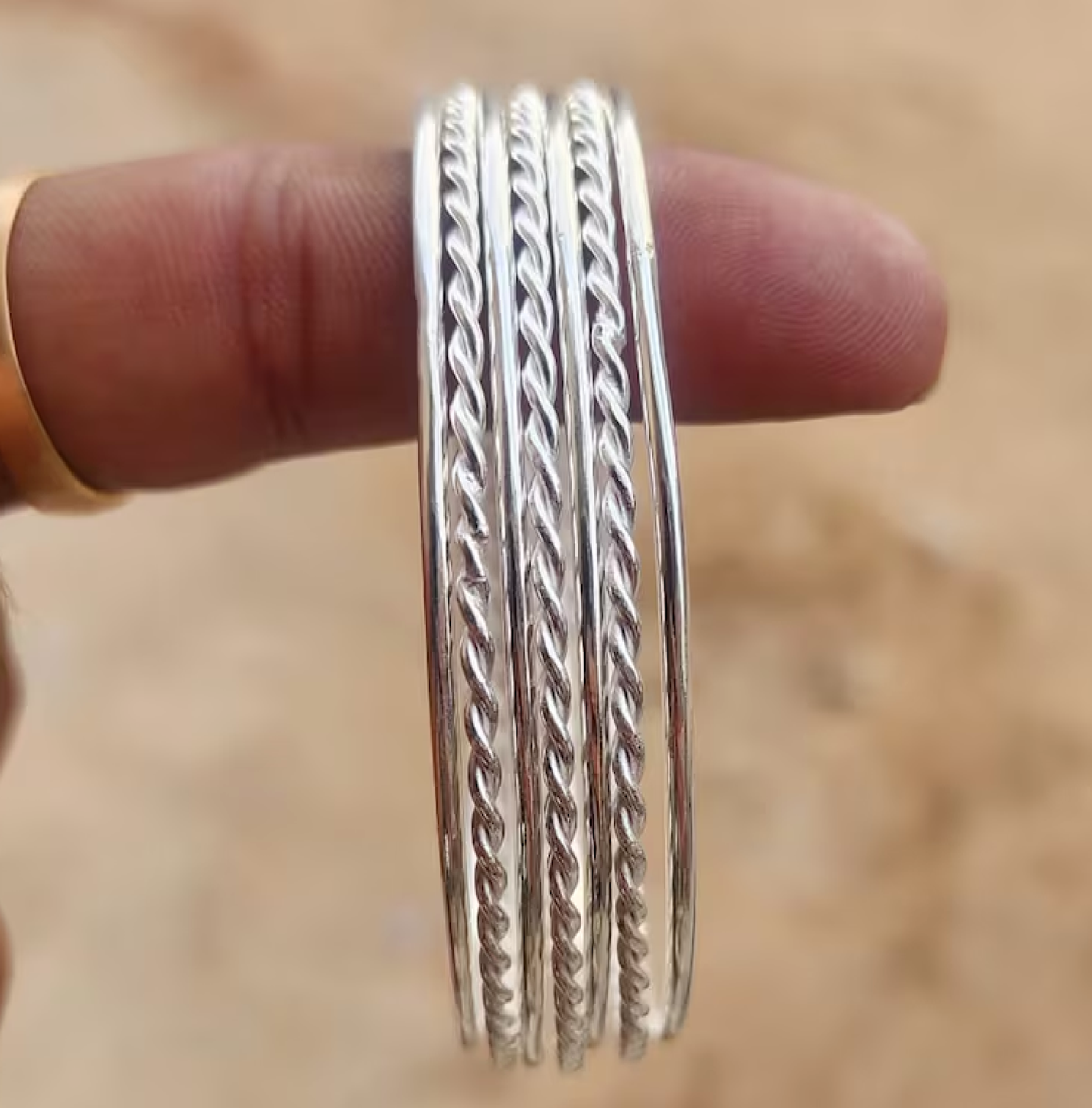 超美品 Handmade Elegant 925 Sterling Silver 7 Set Of Bangle アクセサリー