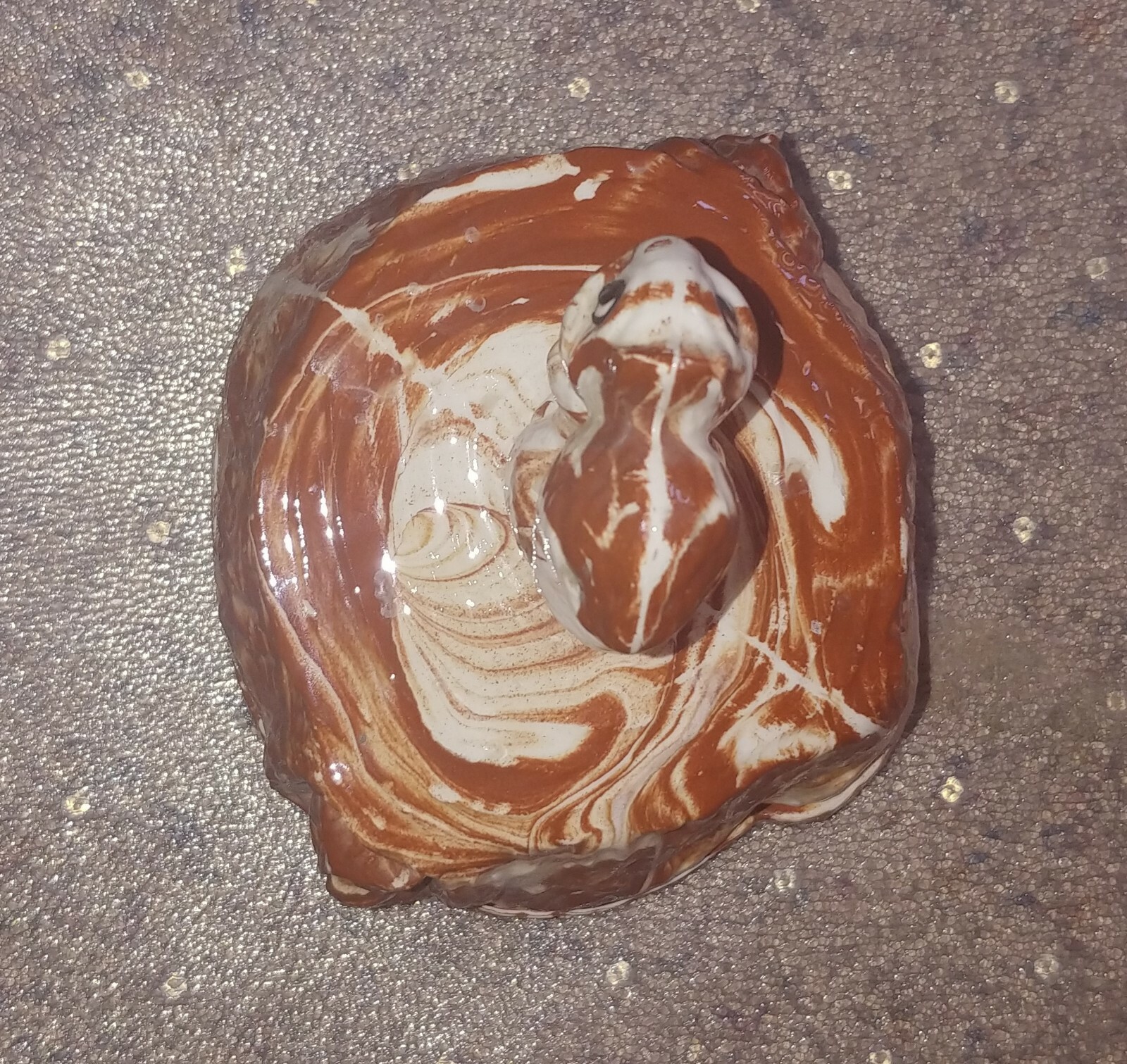 Antique Vintage Porcelain Squirrel Stump Sewing Pin Cushion w/ Lid