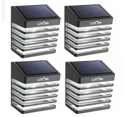 LITOM LTCD283AW LED Solar Fence Lights 2 Light Modes IP65 Waterproof 4 Pieces
