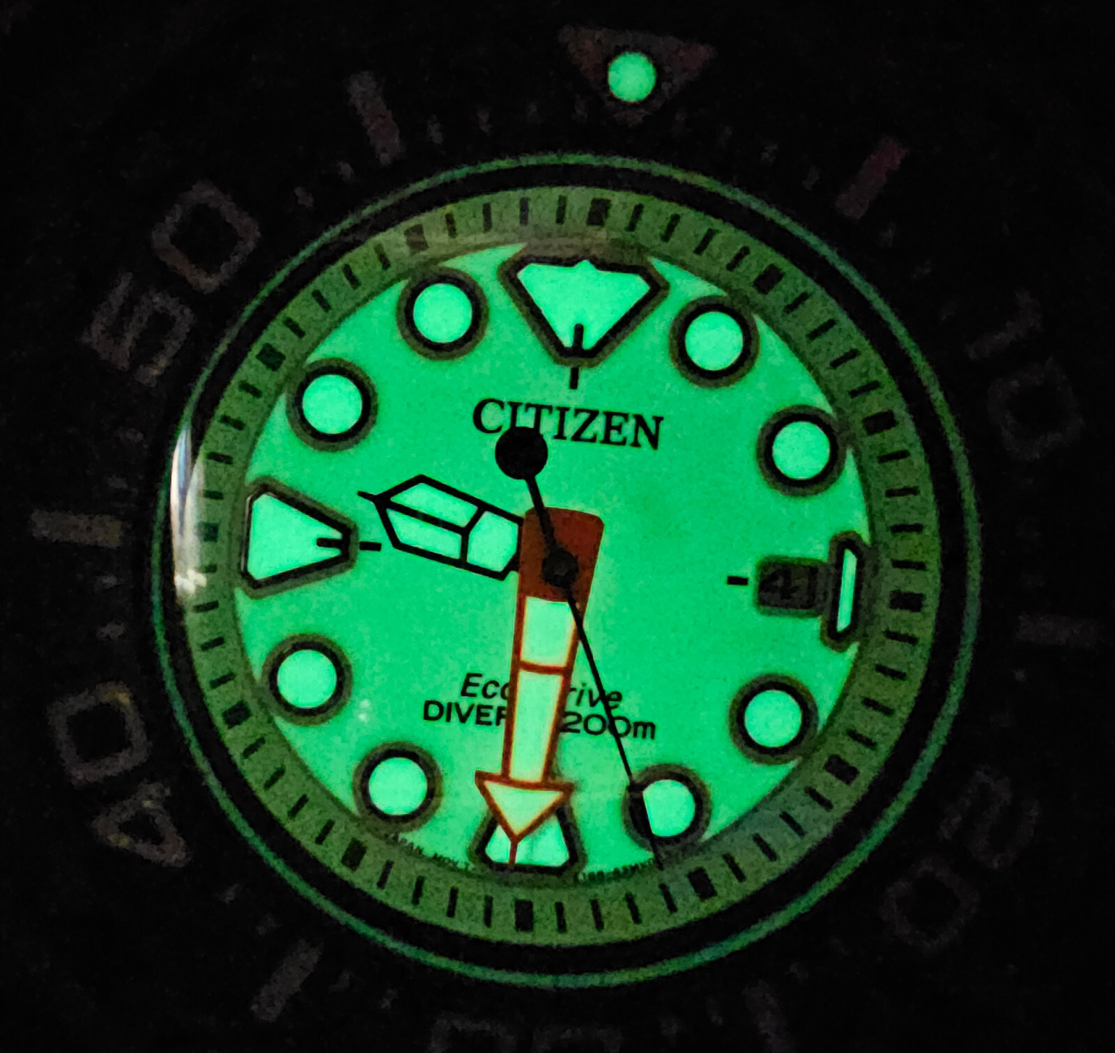 Pre-owned Citizen Promaster Titanium Dive Watch Green Dial Eco Drive Bn0227-17x