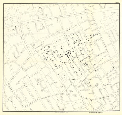 Broad Street Cholera Outbreak, Soho, London�by Dr John Snow 1855 (1936) map