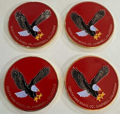 Lowrider Wire Wheel Knockoff Metal Chips Zenith Gold Eagle Red Emblems set 4