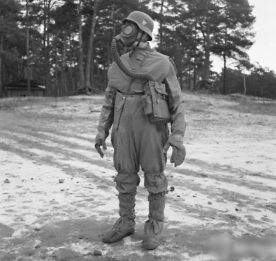 WW2 Photo WWII German Soldier Wearing Gas Mask World War Two