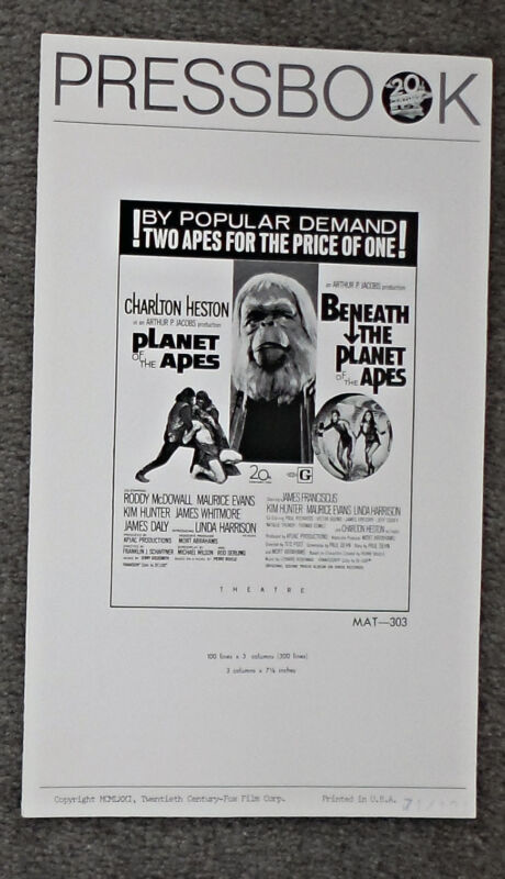 PLANET OF THE APES/BENEATH THE PLANET OF THE APES original 1971 combo pressbook