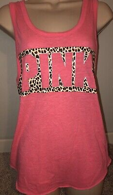 Pink Oversize Logo Front Animal Print Accent Tank Victorias Secret PINK Small