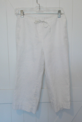 Kim Rogers 100 Linen White Cropped Pants Women s Size 6P Lined