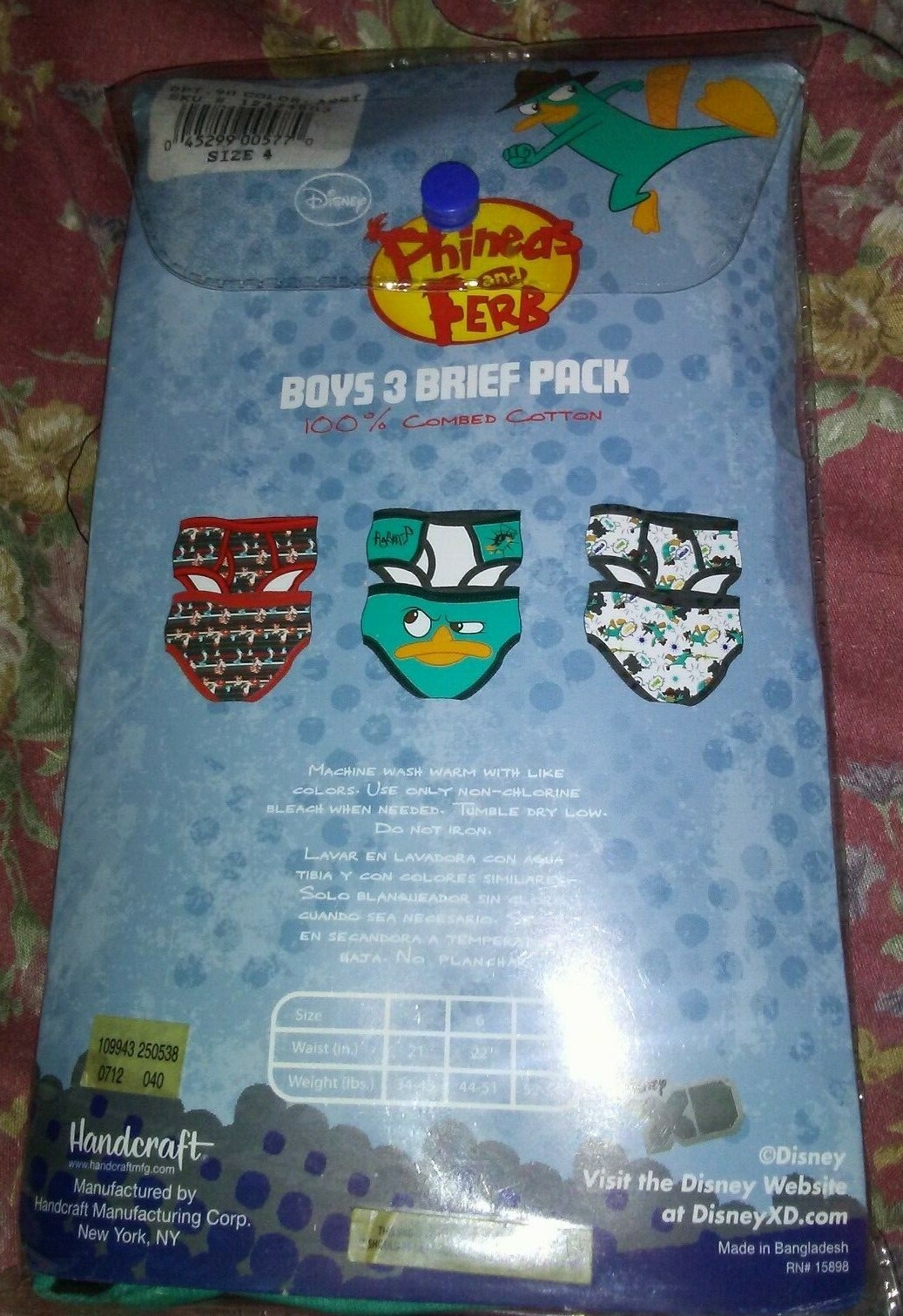 new HANDCRAFT DISNEY xd PHINEAS & FERB pack of 3 BOY' BRIEFS perry platypus sz 4