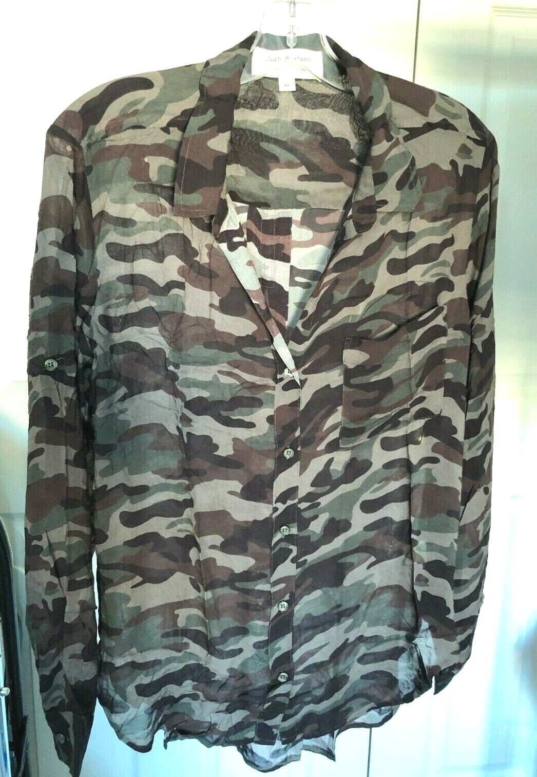 New Cloth & Stone Roll Long Sleeve Button Sheer Shirt Camo New Cloth & Stone Roll Long Sleeve Button Sheer Shirt Camo