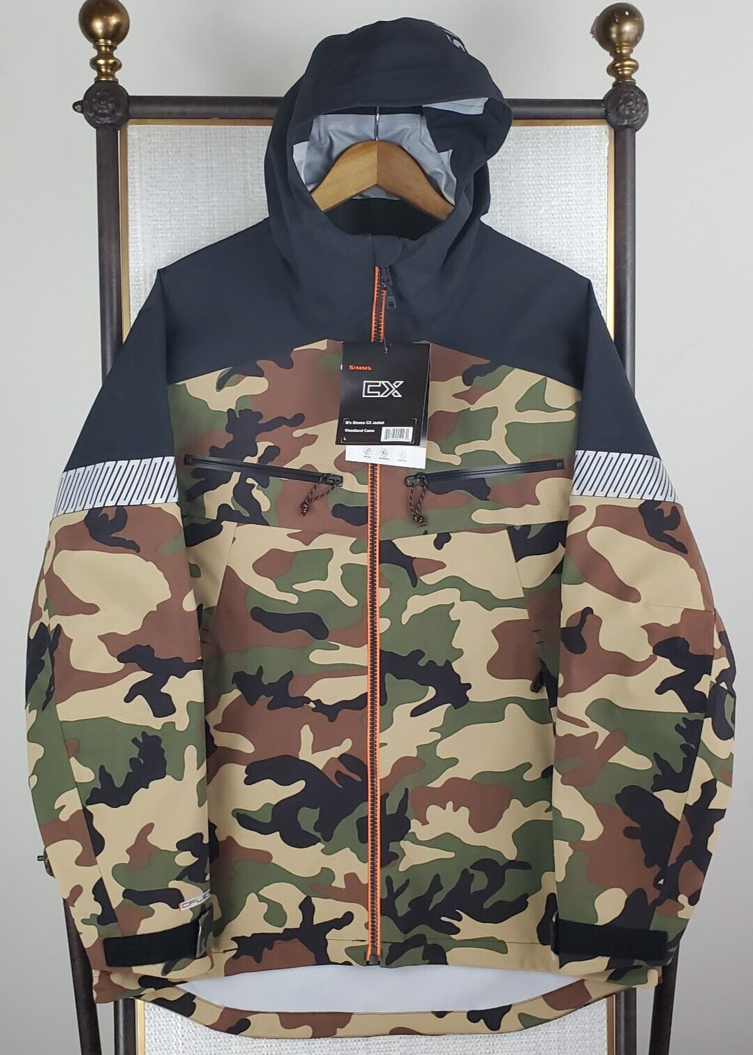 Pre-owned Simms $449  Mens Size Medium 30k Waterproof Woodland Camo Cx Jacket Hood In Multicolor