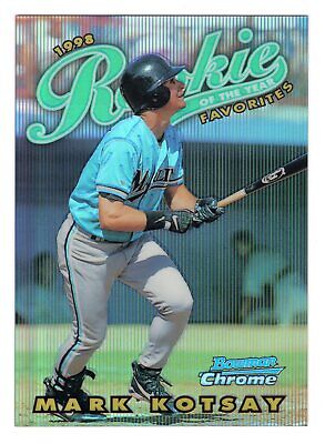 1997 BOWMAN CHROME REFRACTOR MARK KOTSAY ROOKIE OF THE YEAR CARD #ROY8 **NM-MT**. rookie card picture