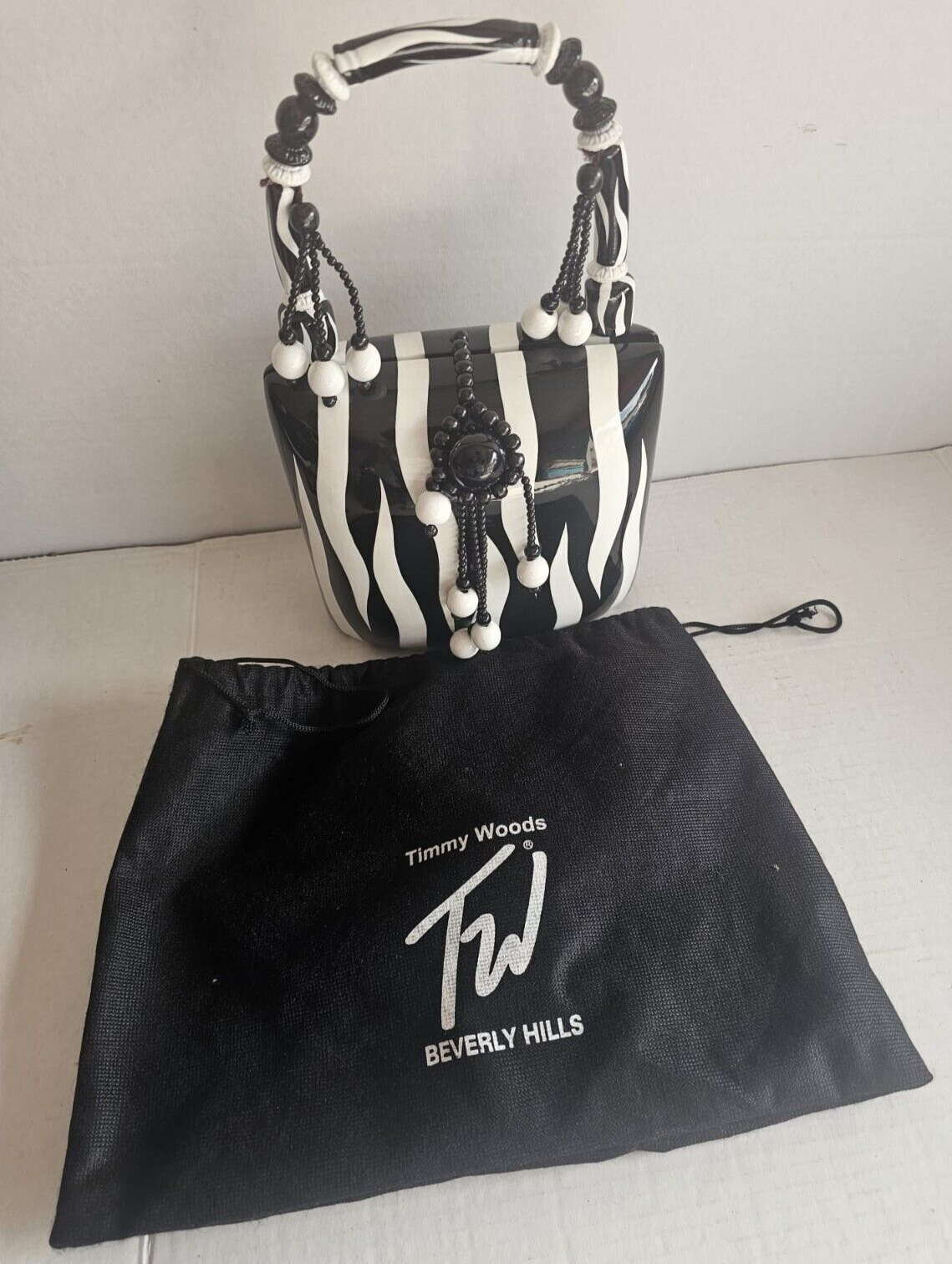 TIMMY WOODS クラッチバッグ シルバー Vintage Timmy Woods Beverly Hills Zebra Print Clutch Bag