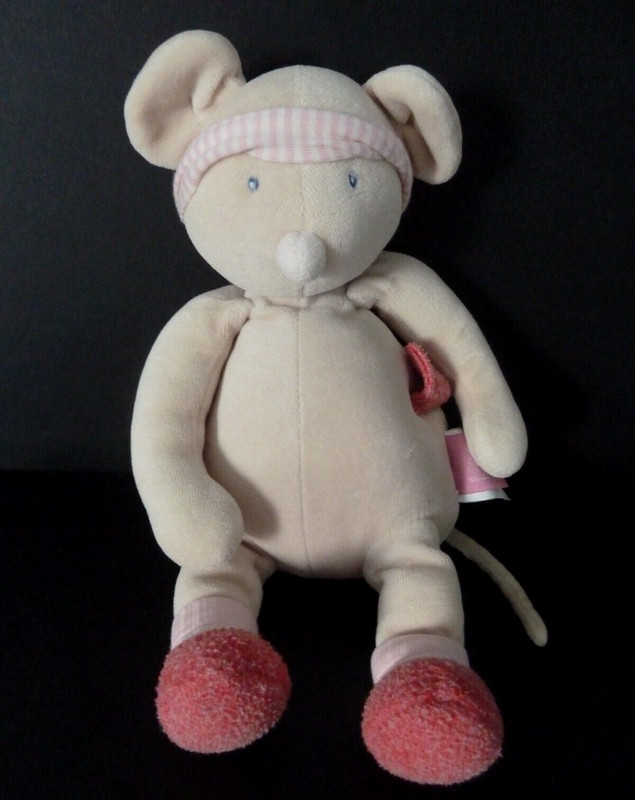 95. Doudou Musical Hs - Moulin Roty Souris Lila Patachon Bandeau RayÃ© 28cm