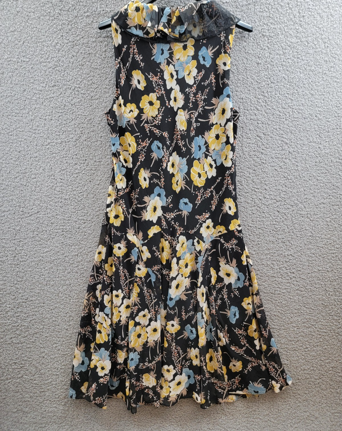 Lauren Ralph Lauren Floral A-Line Dress Women's 14 Black Multi Ruffle Sleeveless - Picture 10 of 15