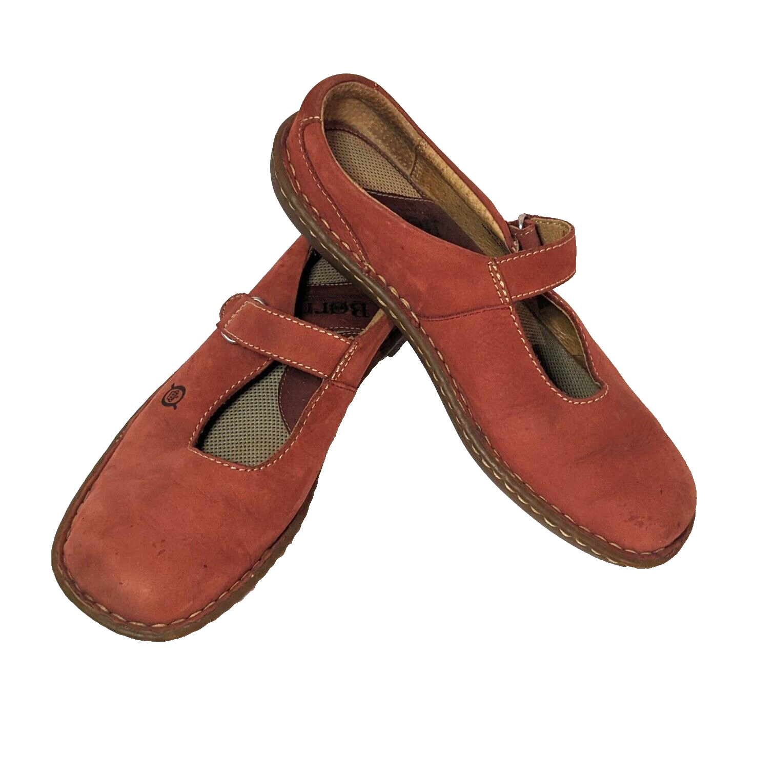 Born Rust Red Suede Mary Jane Flats Size 7.5, Comfort Strap