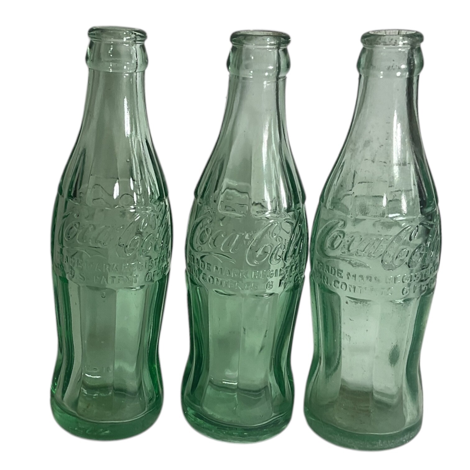 Vintage Lot of 3 Coca Cola Bottles Green Coke Bottles