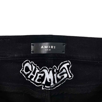 Pre-owned Amiri X Chemist Leather Glitter Star Patch Jeans Black