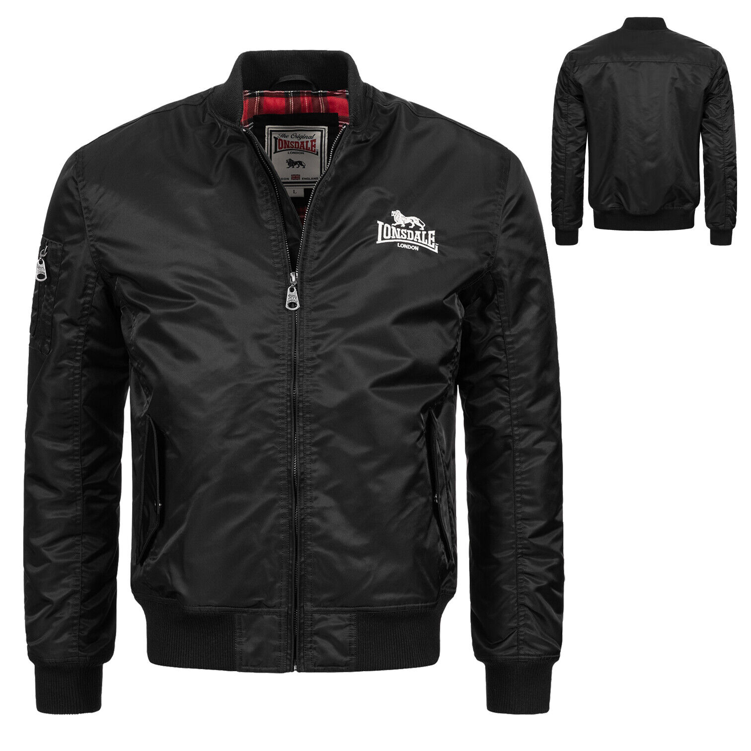Lonsdale Flight Bomber MA1 Jacket Black + Tartan Slim-Fit Lonsdale Flight Bomber MA1 Jacket Black + Tartan Slim-Fit