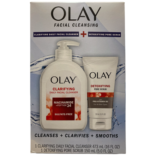 Очищающее средство для лица с ниацинамидными пептидами Olay и очищающий поры скраб Duo Pack