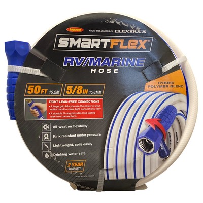Шланг SmartFlex 5/8 x 50 для автофургонов/морских перевозок, фитинги 3/4 дюйма, белый/синий