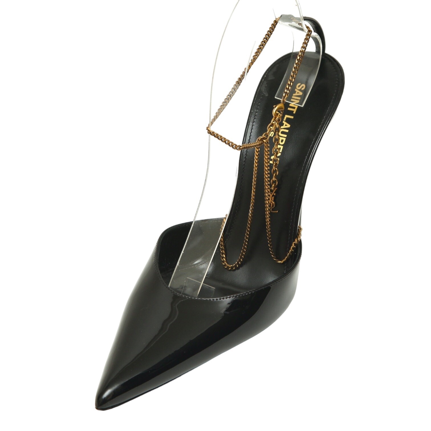 【Yves saint Laurent 】 SAINT LAURENT Black Patent Leather Pump CLAW CHAIN YSL Logo