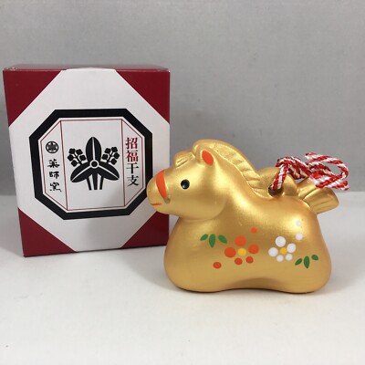 根付　極上人物置物　24g 東Y7-0311ア㉜ Japanese ETO Zodiac Gold Clay Lucky Horse Bell Ornament