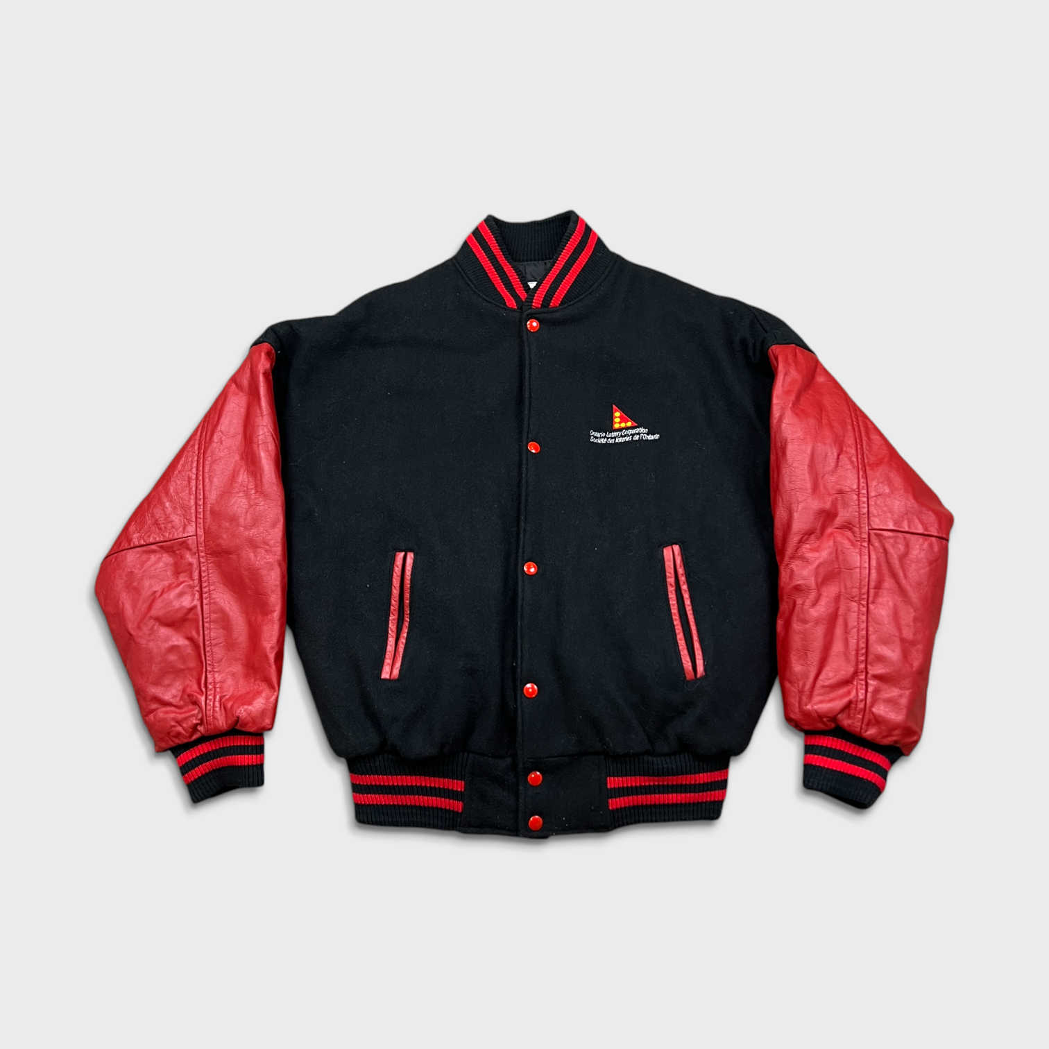 Vintage Lottery Jacket Mens Medium Black Leather Varsity