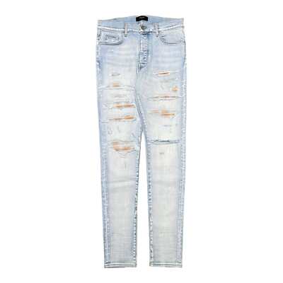 Pre-owned Amiri Plaid Patch Thrasher Jeans Light Indigo In Blue