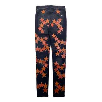 Pre-owned Amiri X Chemist Orange Leather Star Patch Jeans Aged Black
