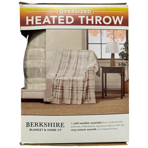 Berkshire Oversized Heated Throw with Auto Shut Off, 60x70, Plaid Neutral
