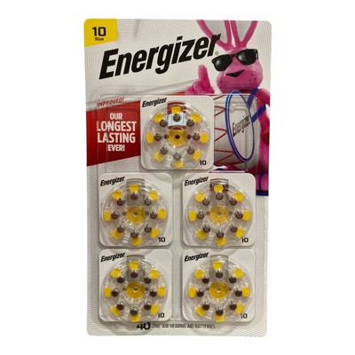 Кнопочные батарейки для слухового аппарата Energizer, размер 10, 40pk