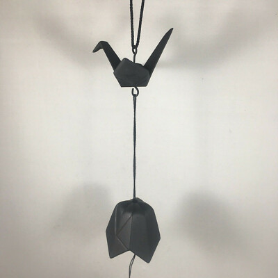 Iwachu Japanese Wind Chime Bell Cast Iron Black Peace Crane 485-500 JAPAN MADE 