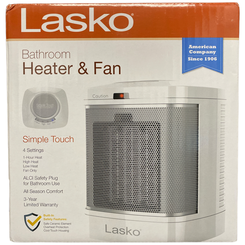 Lasko Electric Bathroom Space Heater with ALCI Safety Plug, CD08210