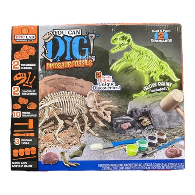 Epic Lab Dig Dinosaur Fossils Activity Kit, 2 скелета, краска и инструменты в комплекте